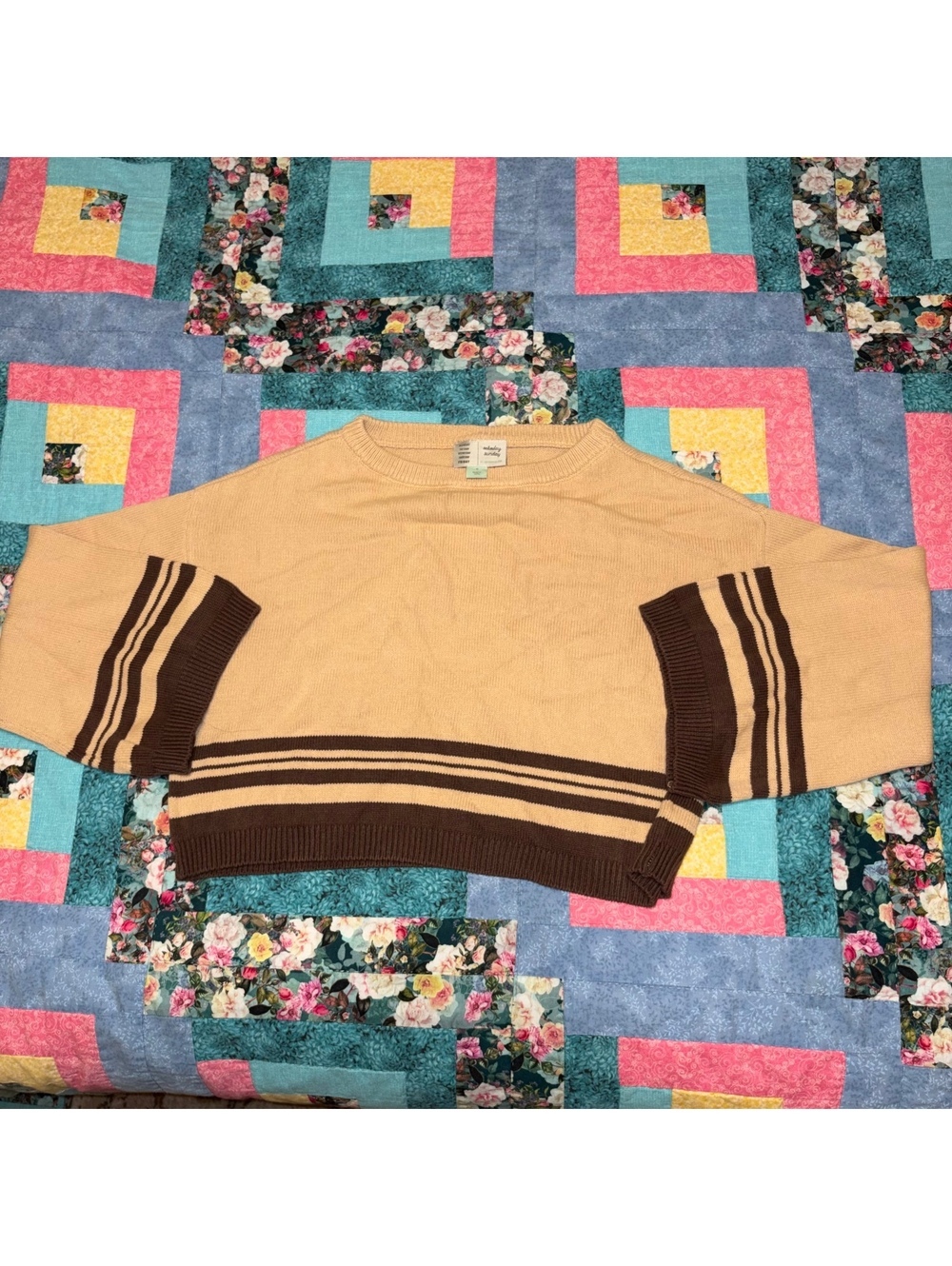 Anthropologie Saturday Sunday Striped Knit Oversized Crop Crew Sweater, Size M